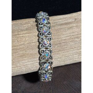 Vintage Silver-Tone Stretch Bracelet With Aurora Borealis Crystals